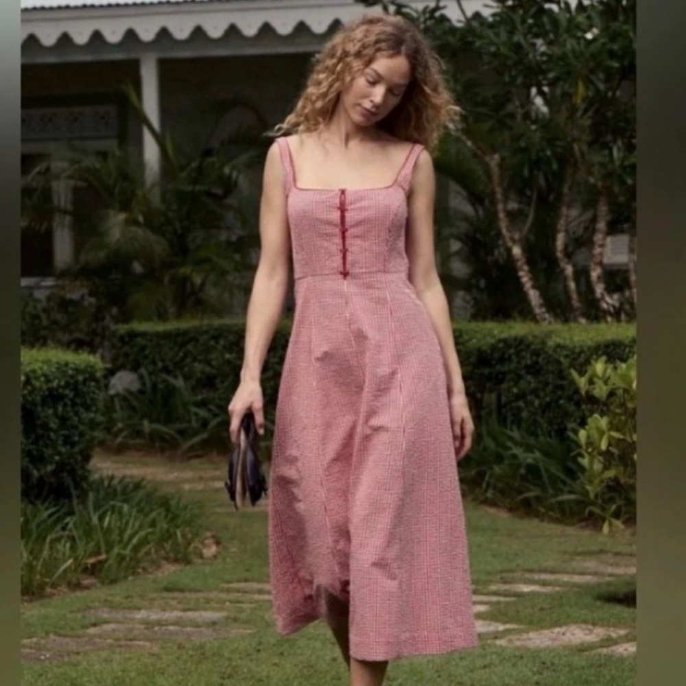 Rachel Zoe Gingham Red Midi Dress M